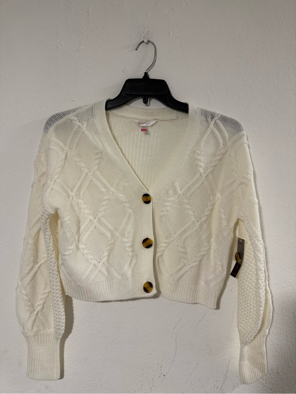 No Boundaries Cream Cable Knit Button-Front Cardigan